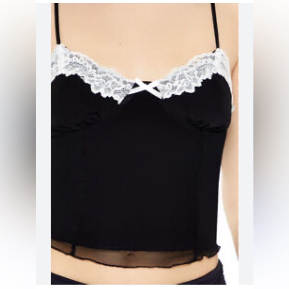 Forever 21 top Bustier Bow Lace-Trim Cami black size small